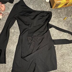 Elegant Black One-Shoulder one piece with shorts